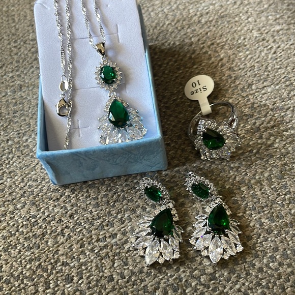 💚 3 gorgeous Rhinestone 925 sterling silver  three pieces set - Picture 2 of 6